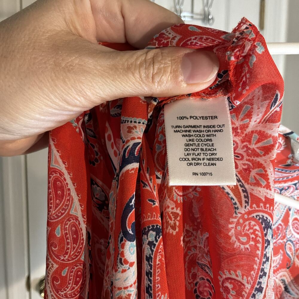 Valerie Stevens 1X Red Pink Blue Tunic Blouse Paisley Print V-Neck 3/4 Sleeve - Picture 3 of 4